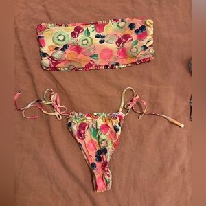 Out From Under Leigh Ruffle Floral Bandeau Bikini Set